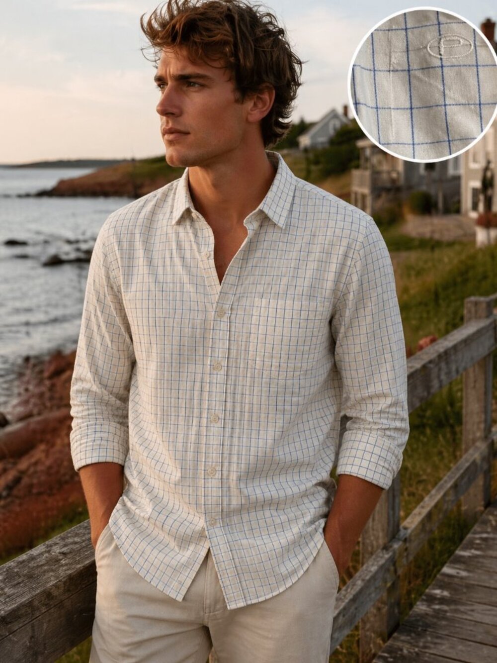 Positano Italy Button Down Shirt | Soft Grid Check | Coastal Style | Men’s XL